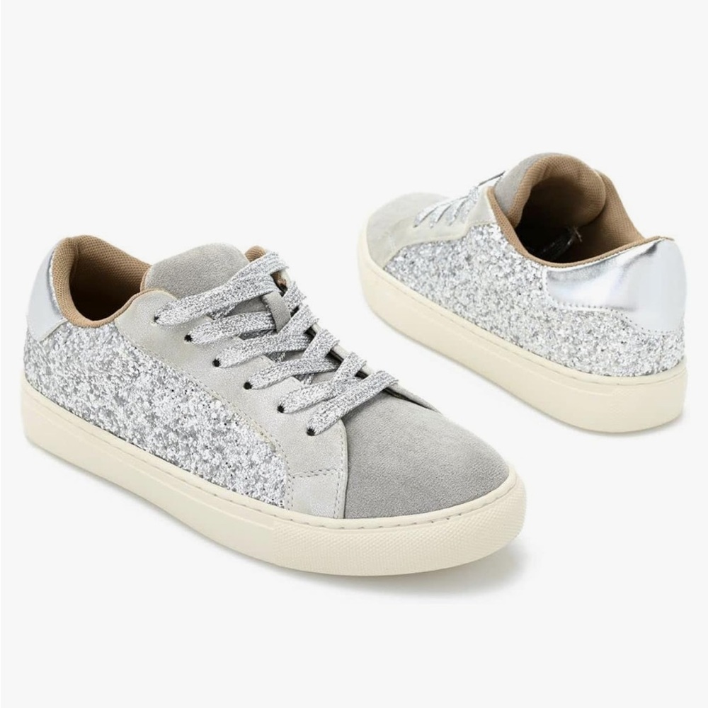 Sparkly Silver Sneakers with Metallic Laces